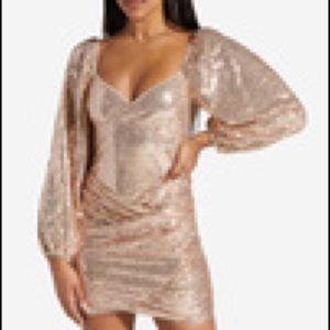 LONG SLEEVE SEQUIN MINI DRESS